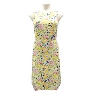 Vintage Agnes B. Sheath Dress Women's 38 Yellow Abstract Floral Print